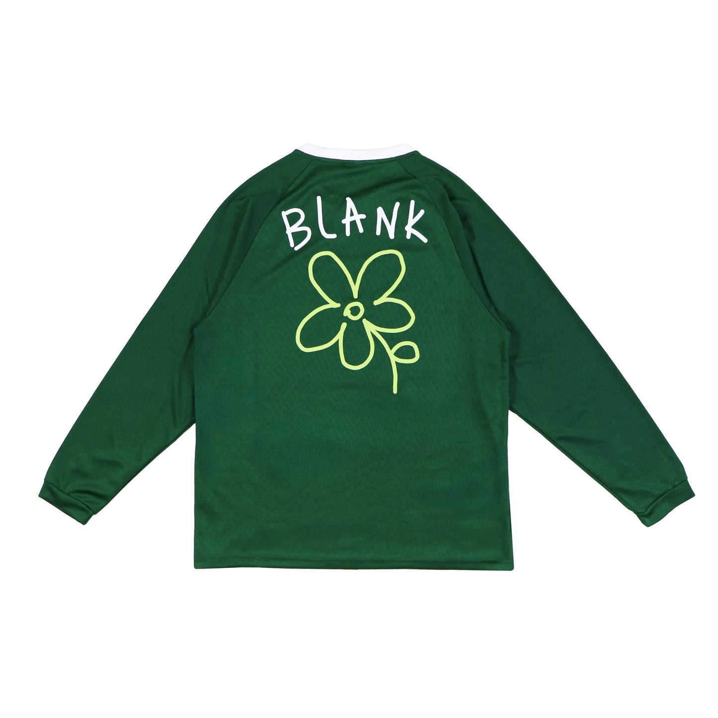 Hand-drawn flower graphic on long sleeve football jersey in green color