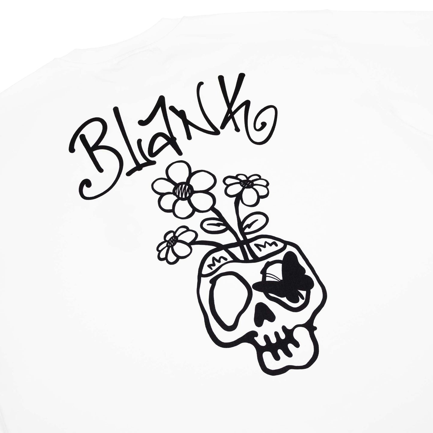 Blank Project Flower and Skull graphic on a white t shirt in white color