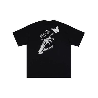 Blank Project Skeleton Hand with Butterfly Graphic Short Sleeve T-Shirt
