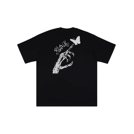 Blank Project Skeleton Hand with Butterfly Graphic Short Sleeve T-Shirt