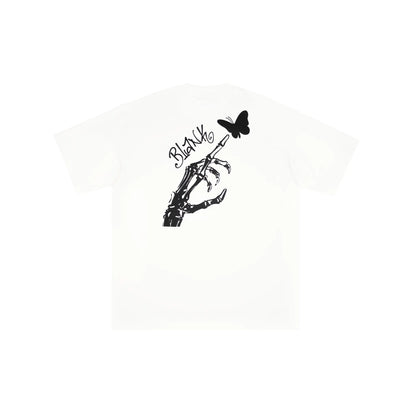 Blank Project Skeleton Hand with Butterfly Graphic Short Sleeve T-Shirt