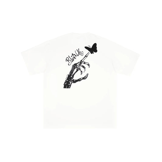 Blank Project Skeleton Hand with Butterfly Graphic Short Sleeve T-Shirt