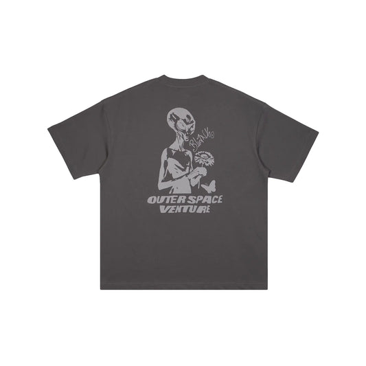 Blank Project alien with flower and butterfly graphic short sleeve t-shirt